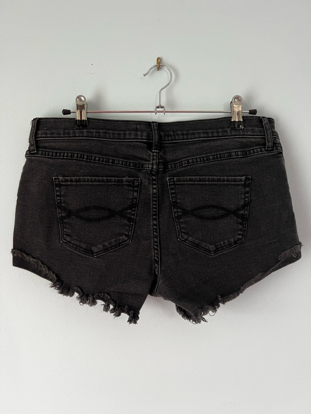 Abercrombie & Fitch Black Frayed Hem Denim Shorts, Size 8 - Picture 2 of 4
